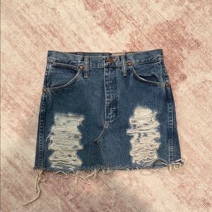 LF Blue Distressed Denim Mini Skirt